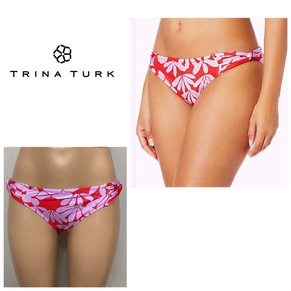 New. Trina Turk red and lilac twist side bikini bottom. 8. Retails $79